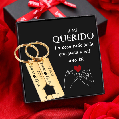 A mi querido-Llavero con casa encajada para pareja 2 nombres, 2 letras personalizadas con fecha-Jessemade ES