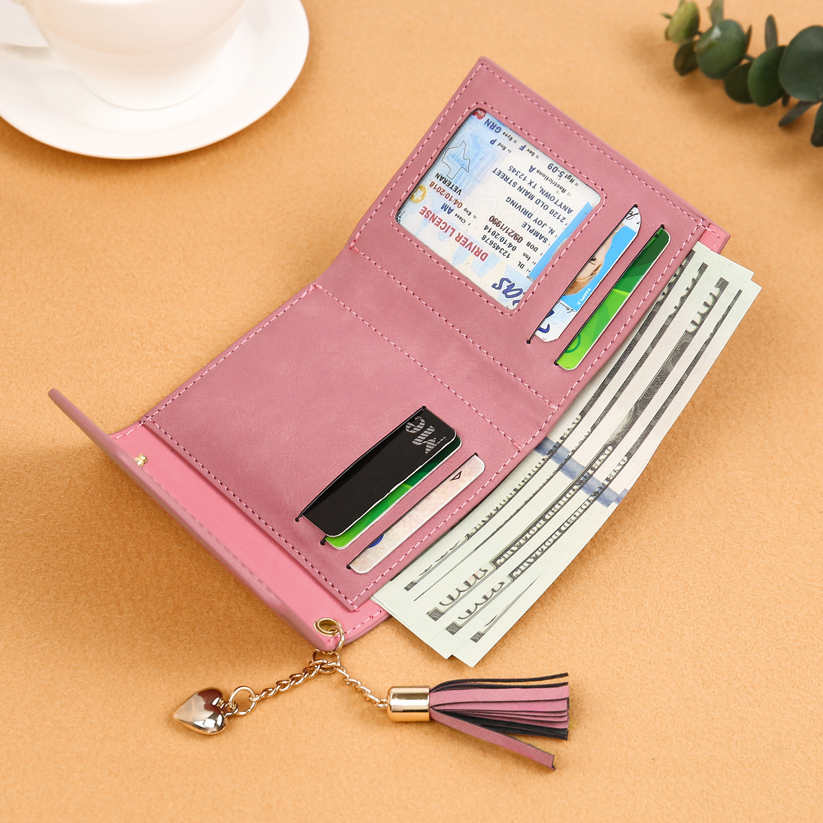 Cartera, billetera con 1 nombre, 1 flor de nacimiento y 1 texto personalizados monedero clásico para mujer-Jessemade ES