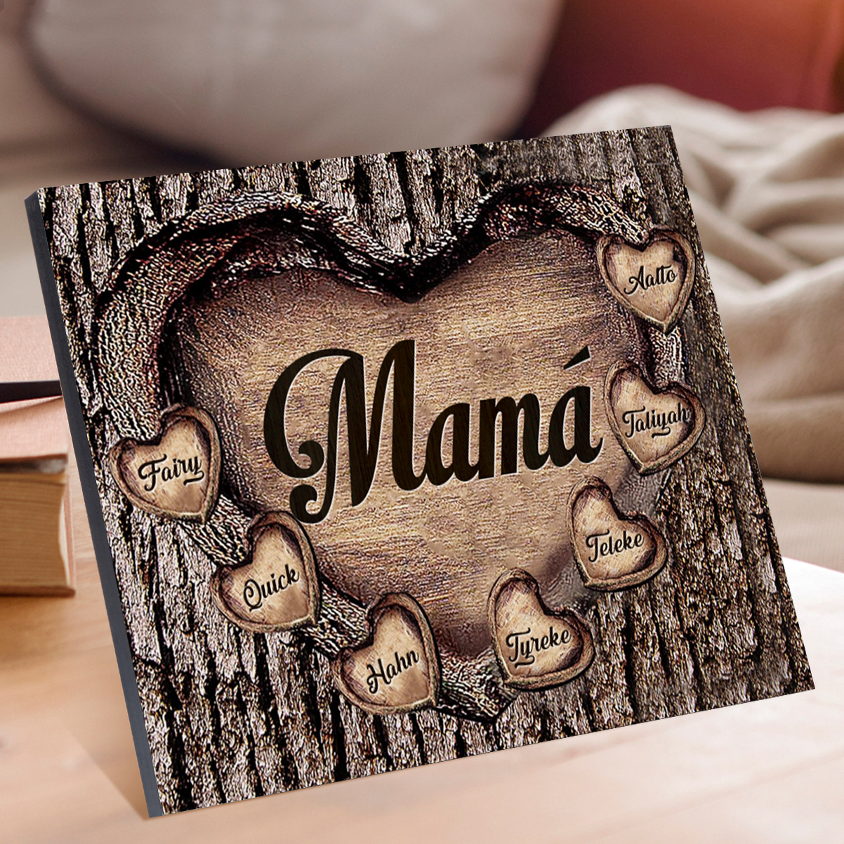 A mi mamá-Lámina marco de madera para mamá personalizado con 7 nombres-Jessemade ES