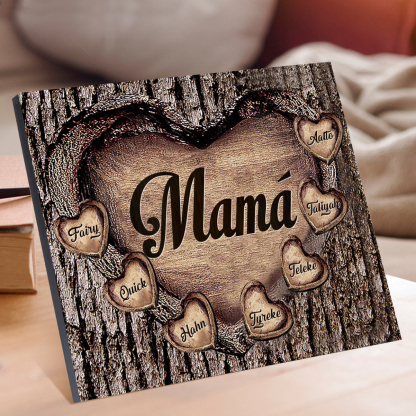 A mi mamá-Lámina marco de madera para mamá personalizado con 7 nombres-Jessemade ES