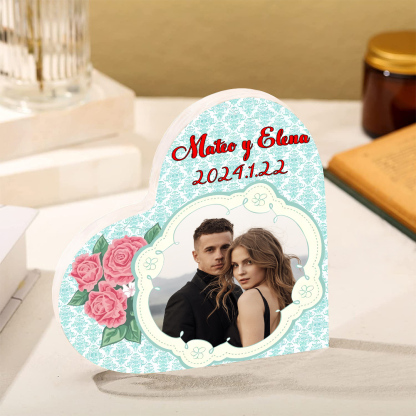 Placa de acrílico en forma de corazón con fecha, texto y foto personalizados-Jessemade ES