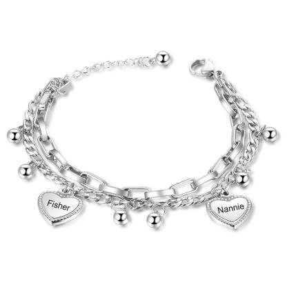 Pulsera de dobles cadenas con dije de corazón personalizada con 2 nombres-Jessemade ES