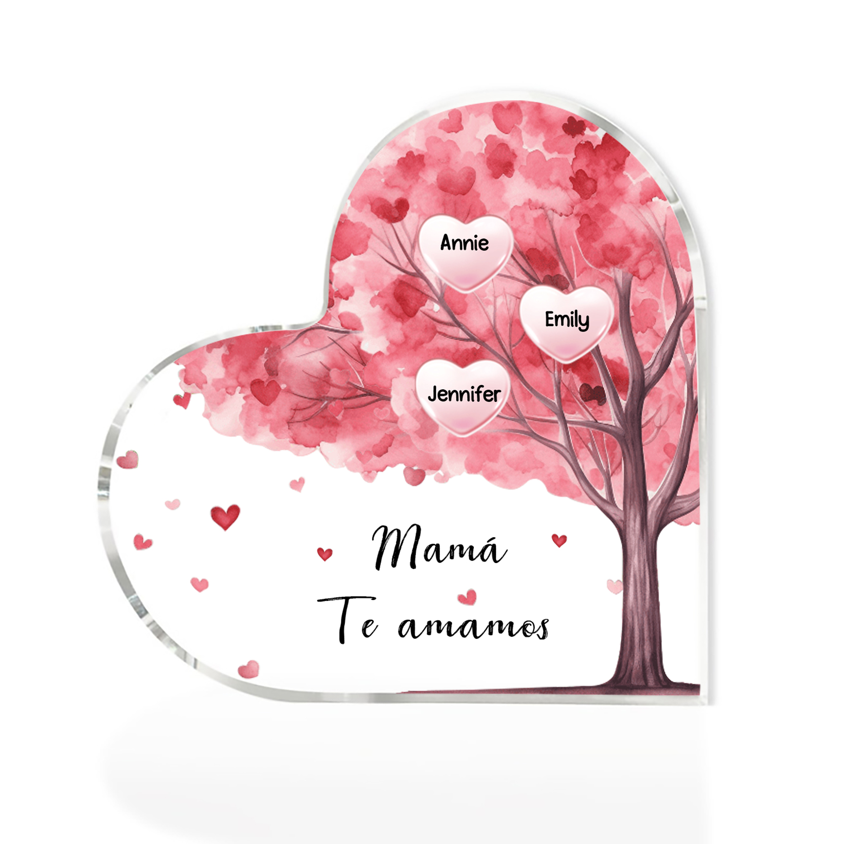 A mi mamá/abuela-Placa de acrílico "Árbol" en forma de corazón 3 nombres y 1 texto personalizados-Jessemade ES