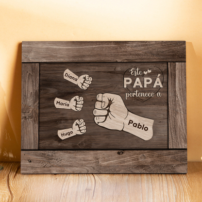 A mi papá - Lámina marco de madera puño con puño 4 nombres personalizados-Jessemade ES
