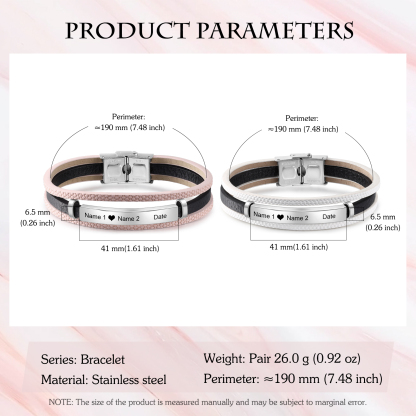Pulseras de cuero para pareja con placa 2 nombres y fecha personalizados-Jessemade ES