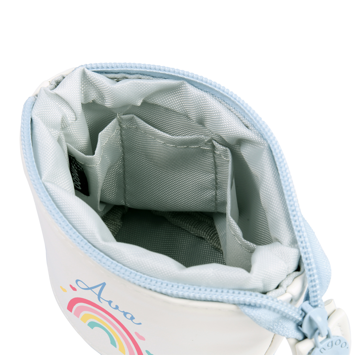 Estuche personalizado con nombre con diseños coloridos de iris para niños