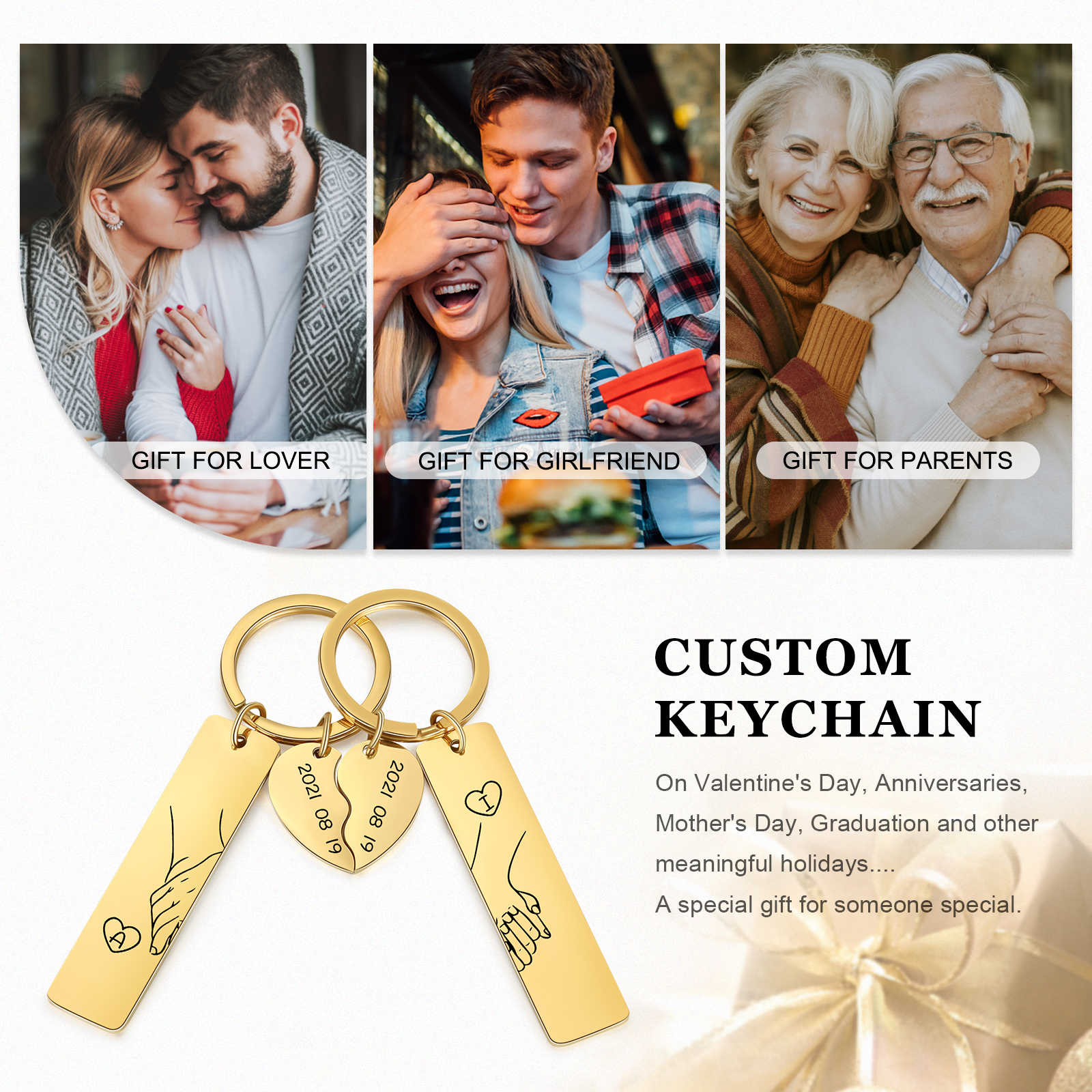 A mi querido-Llavero para pareja mano a mano 2 letras personalizadas con fecha-Jessemade ES