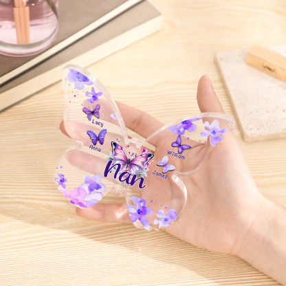 A mi mamá/abuela-Placa de acrílico "Mariposas" en forma de mariposa 4 nombres y 1 texto personalizados-Jessemade ES