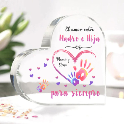 A mi mamá-Placa de acrílico en forma de corazón mano y manita 1 texto personalizado-Jessemade ES