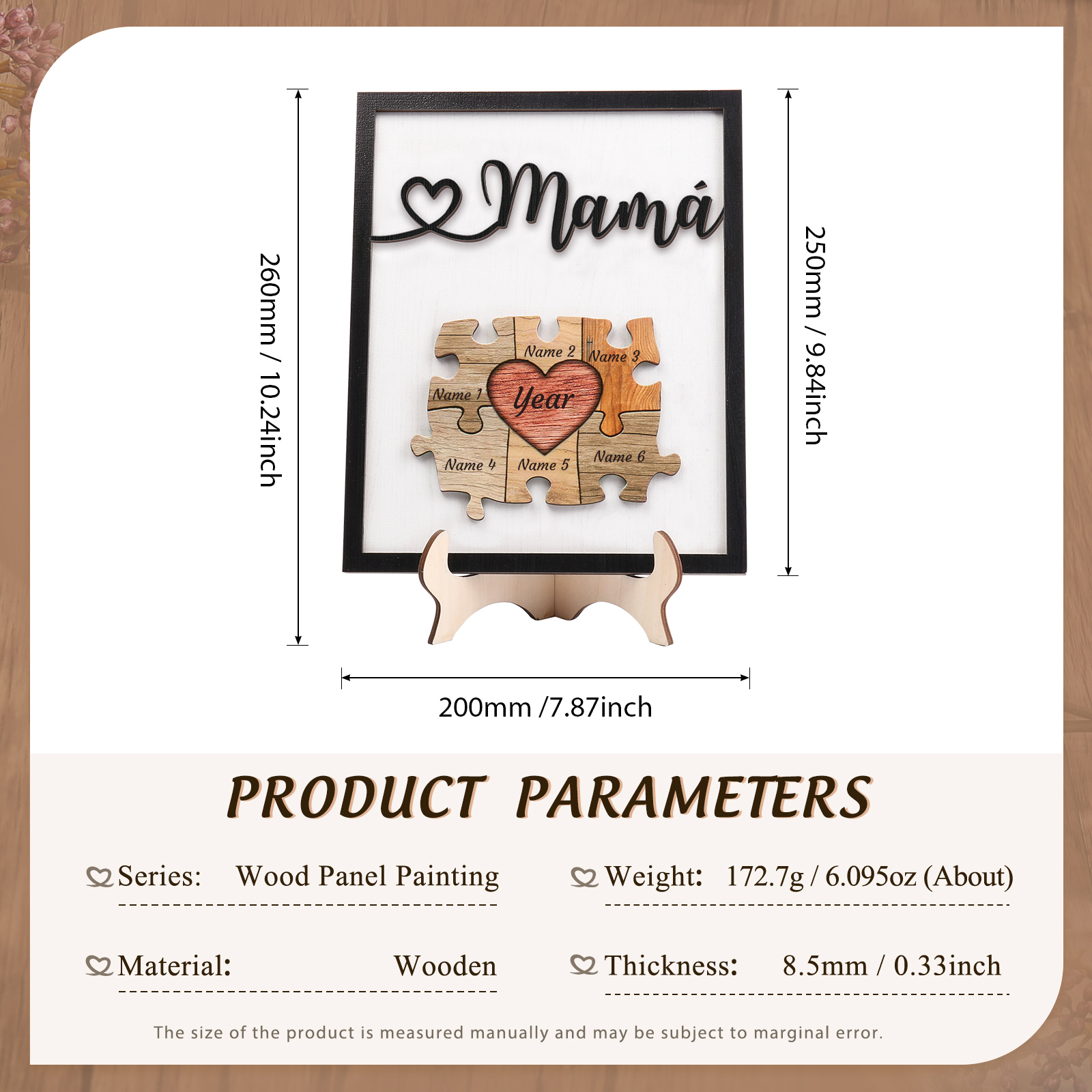 A mi mamá-Adorno 2-6 nombres y año personalizados decoración de madera rompecabezas-Jessemade ES