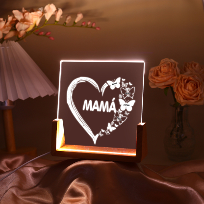A mi mamá/abuela-Lámpara Personalizada con 2-8 Nombres y 1 Texto "corazón y mariposas" 3D Ilusión Luz de Noche-Jessemade ES