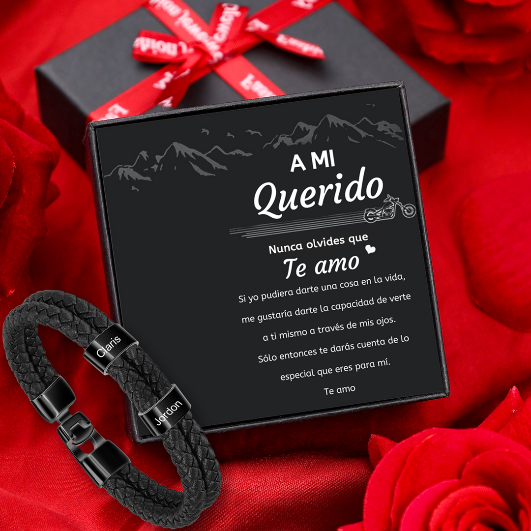 A mi querido-Pulsera de cuero trenzado 2 aros con 2 nombres personalizados pulsera de hombre -Jessemade ES