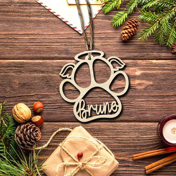 Navidad-Ornamento navideño con alas pata de perro y gato nombres personalizados Adorno de madera