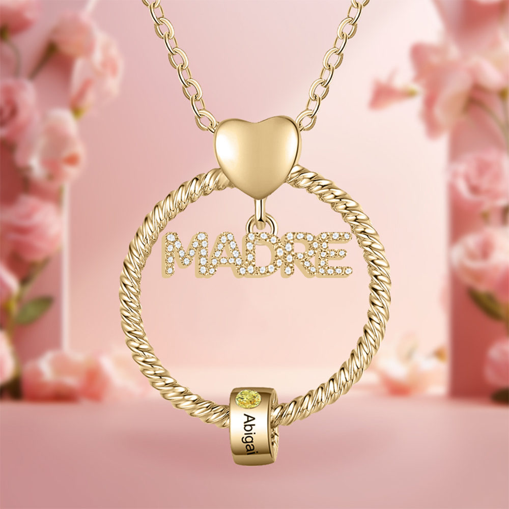 Collar con colgante de "MADRE" con 1 nombre y 1 piedra de nacimiento personalizados | Jessemade-Jessemade ES