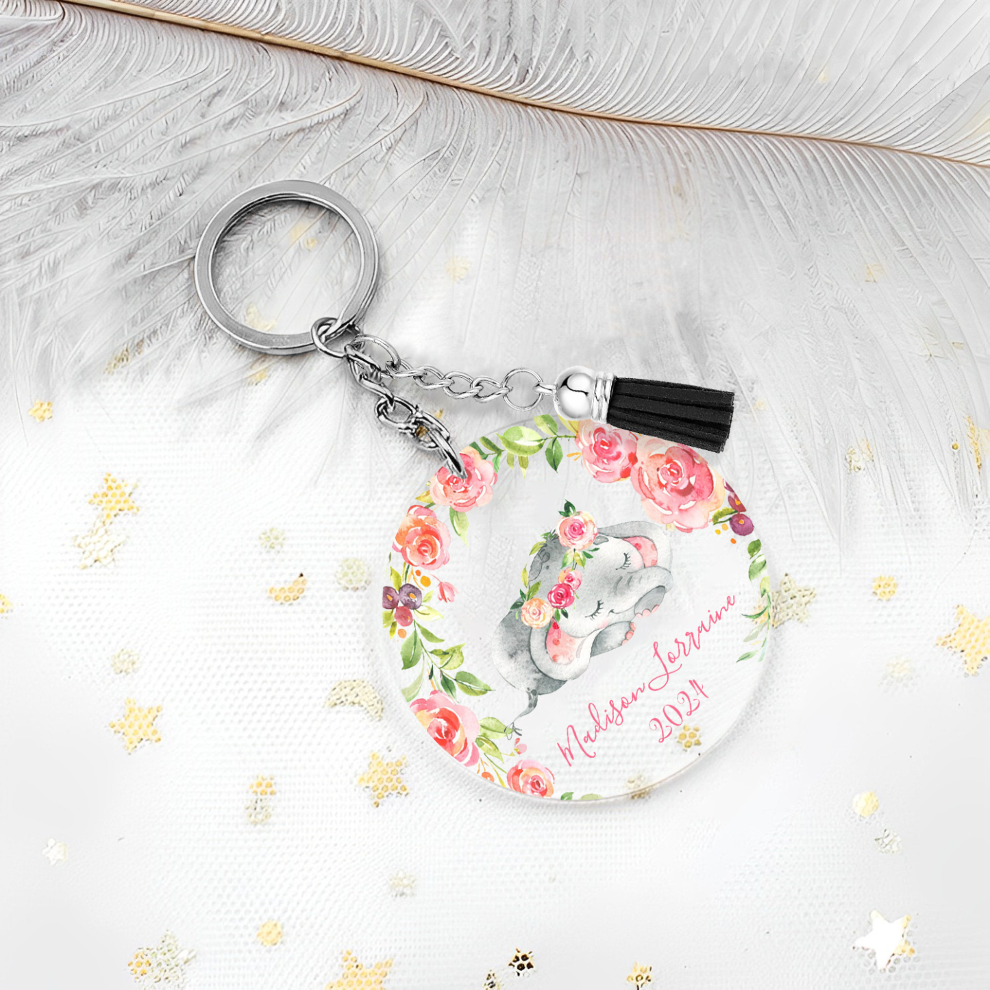 Llavero redondo de acrílico con animales para niñit@s personalizado con 1 nombre y año-Jessemade ES