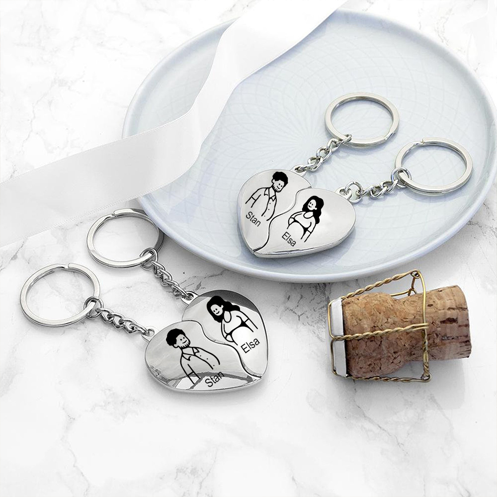 Llavero de corazón para pareja "Juntos un corazón completo" 2 nombres personalizados-Jessemade ES