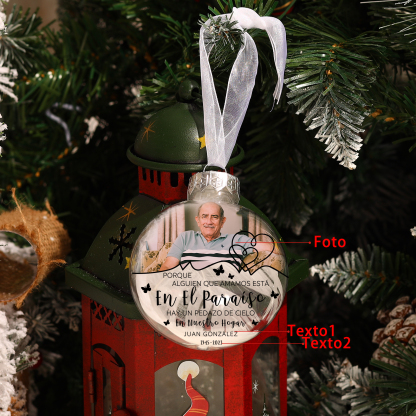 Bola navideña conmemorativa Adorno de Navidad 2 textos y 1 foto personalizados con pluma -Jessemade ES