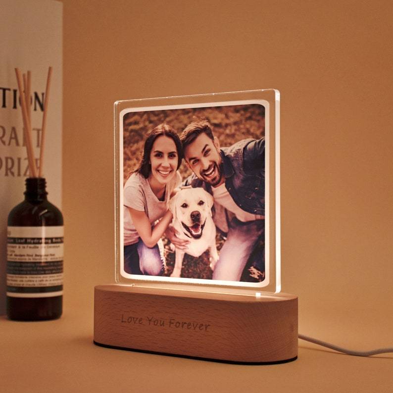 Lámpara 3D ilusión luz de noche LED con 1 foto y texto personalizados