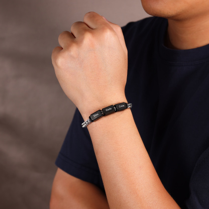 Pulsera de acero inoxidable personalizada con 2 a 5 nombres - Regalo personalizado para hombre