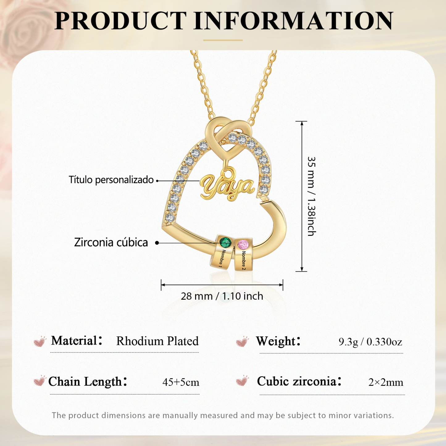 Collar de corazón "YAYA" personalizado con 1 a 5 nombres y 1 a 5 piedras de nacimiento, regalo para abuela | Jessemade