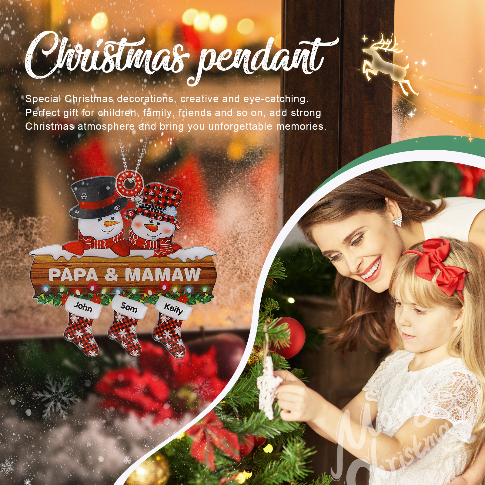 Navidad-Ornamentos Navideños de Acrílico Muñecos de Nieve 3 Nombres con Texto Personalizados