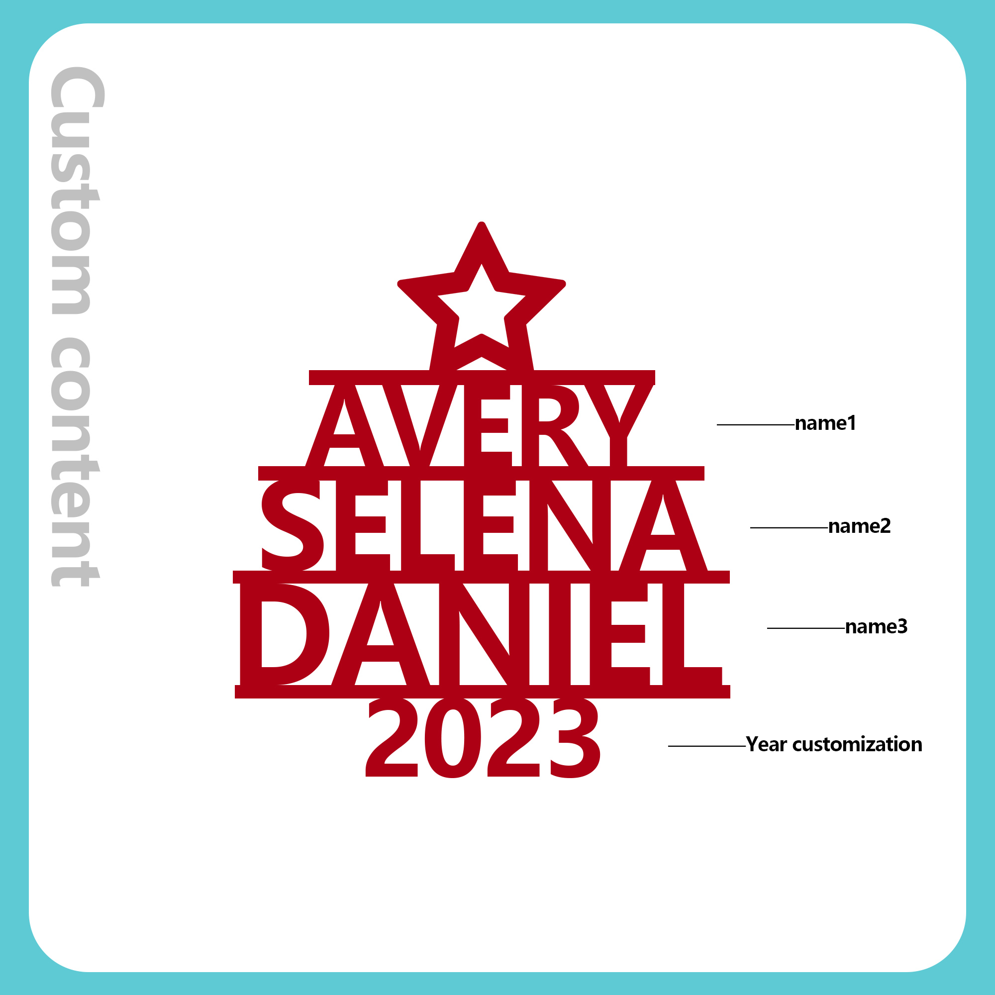 Navidad-Ornamento navideño de madera árbol de nombres con 3 nombres y año personalizados