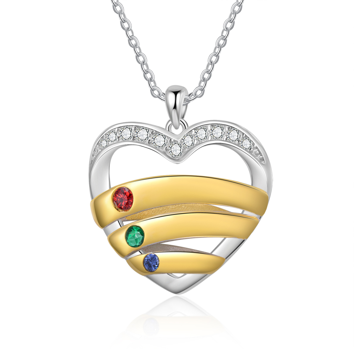 Collar de corazón con 3 nombres y piedras de nacimiento personalizados-Jessemade ES