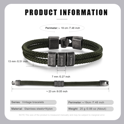 2-4 Nombres Personalizados Pulsera de Cuerda Verde Hiebra Aros de Acero Inoxidable-Jessemade ES