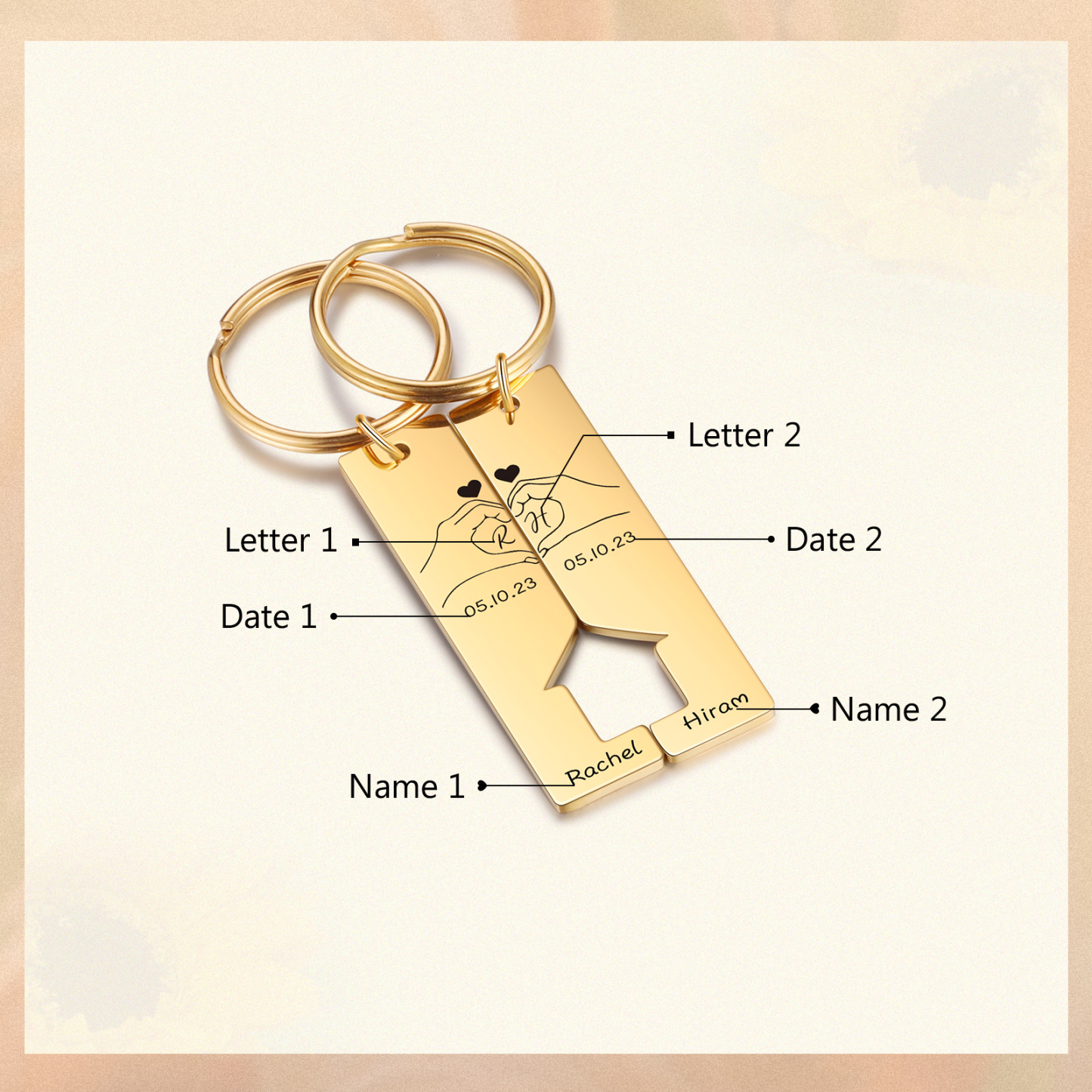 A mi querido-Llavero con casa encajada para pareja posando corazón con manos 2 nombres, 2 letras personalizadas con fecha-Jessemade ES