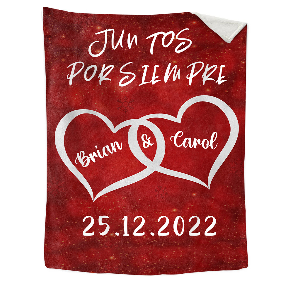 Pareja-Manta de buen calidad de corazones conectados personalizada con nombres y fecha-Jessemade ES