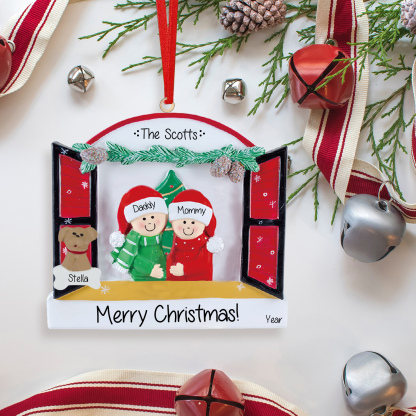 Navidad-Ornamentos Navideños de Madera Familia de 2-4 con Perro 3-5 Nombres Personalizados con 2 Textos y Año-Jessemade ES