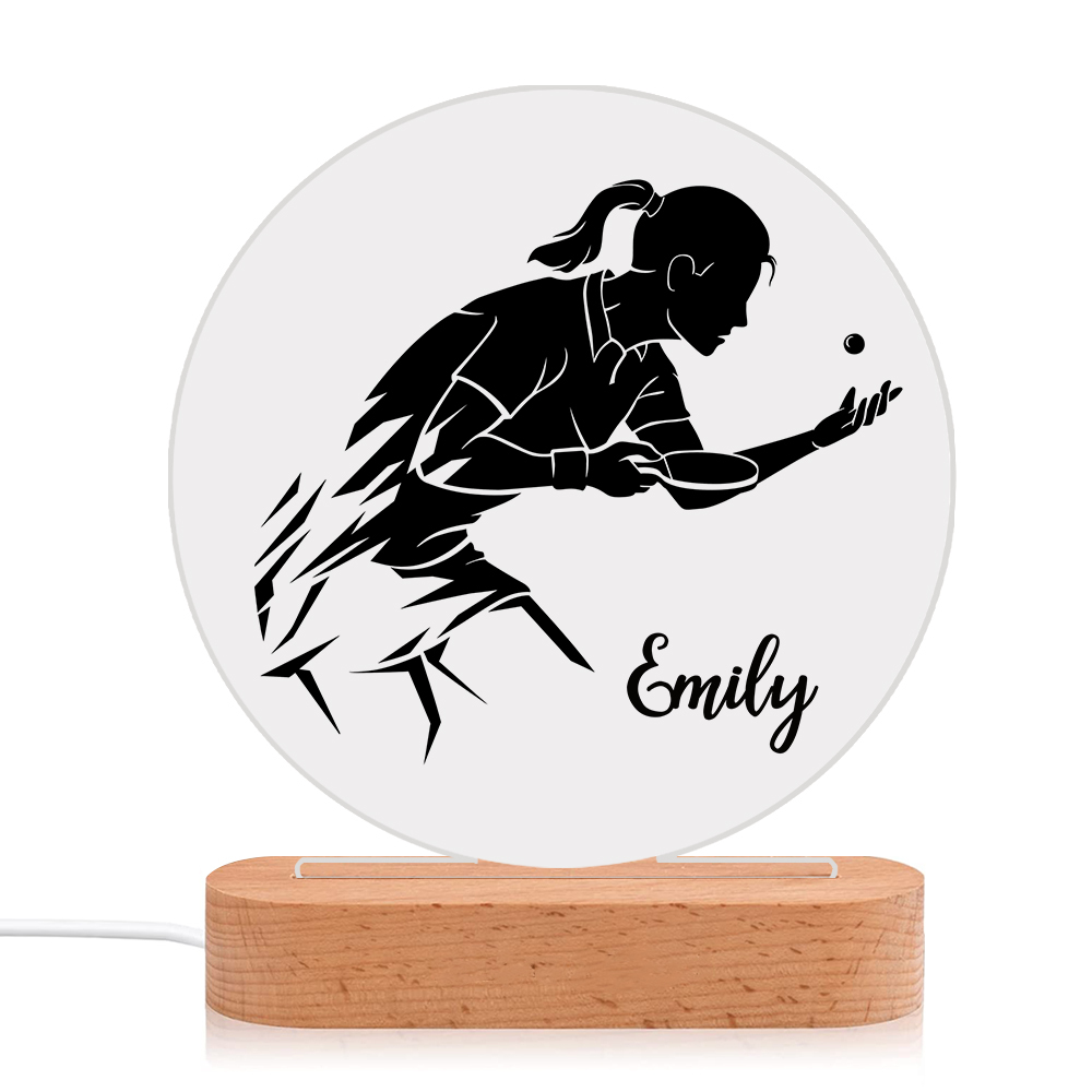 Lámpara Ilusión 3D Luz de Noche LED Silueta de Chica con Ping-pong con Nombre Personalizado