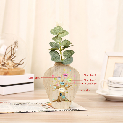 Florero de madera árbol de corazones 4 nombres personalizados con texto decoración del hogar-Jessemade ES