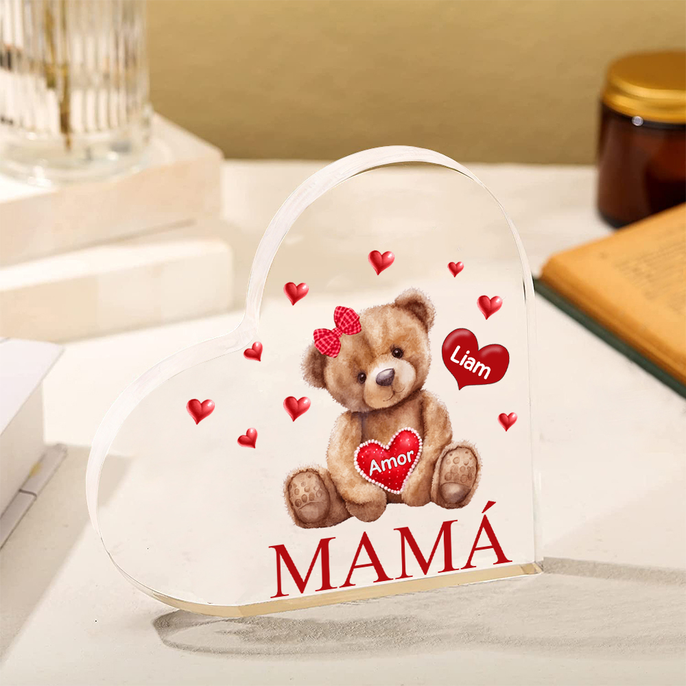 A mi mamá/abuela-Placa de acrílico "Nosotros" en forma de corazón 1 nombre y 1 texto personalizados-Jessemade ES