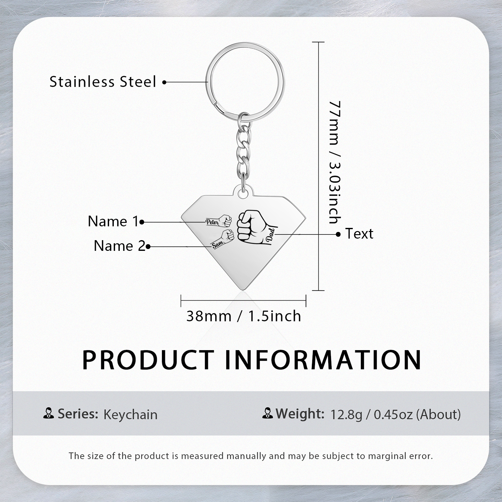 Llavero en forma de Superman puño con puño con 2 nombres personalizados con texto-Jessemade ES