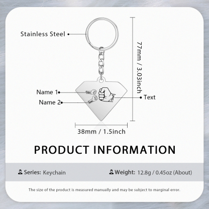 Llavero en forma de Superman puño con puño con 2 nombres personalizados con texto-Jessemade ES