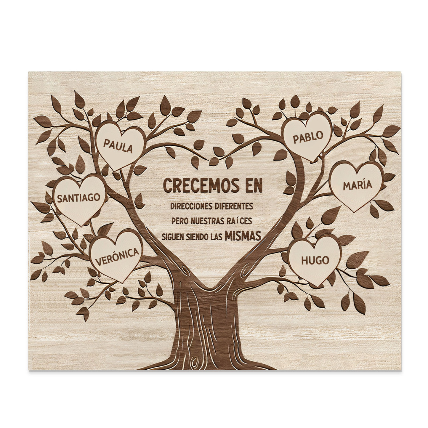 A mi familia-Lámina marco de madera Árbol de la Vida 6 nombres personalizados-Jessemade ES
