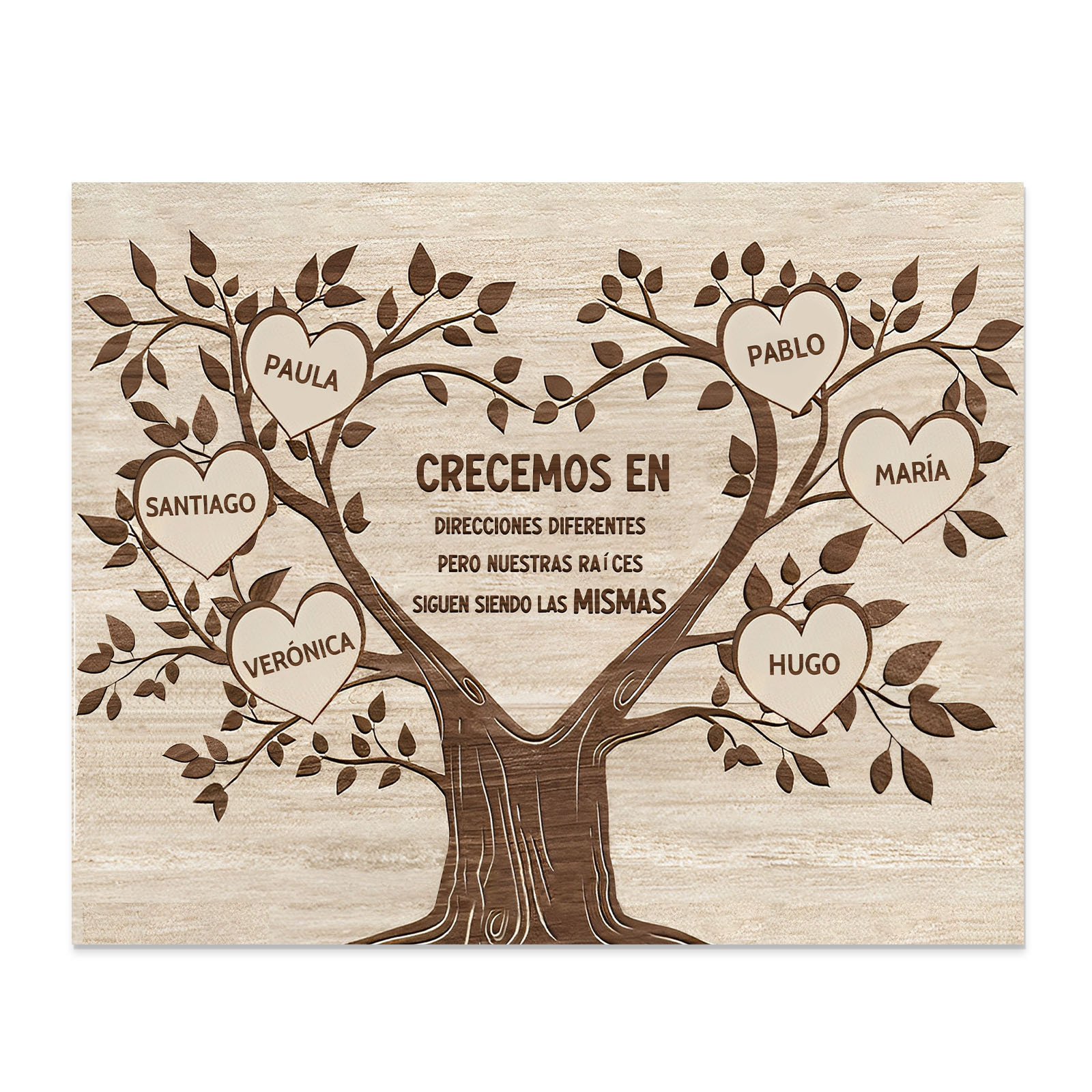 A mi familia-Lámina marco de madera Árbol de la Vida 6 nombres personalizados-Jessemade ES