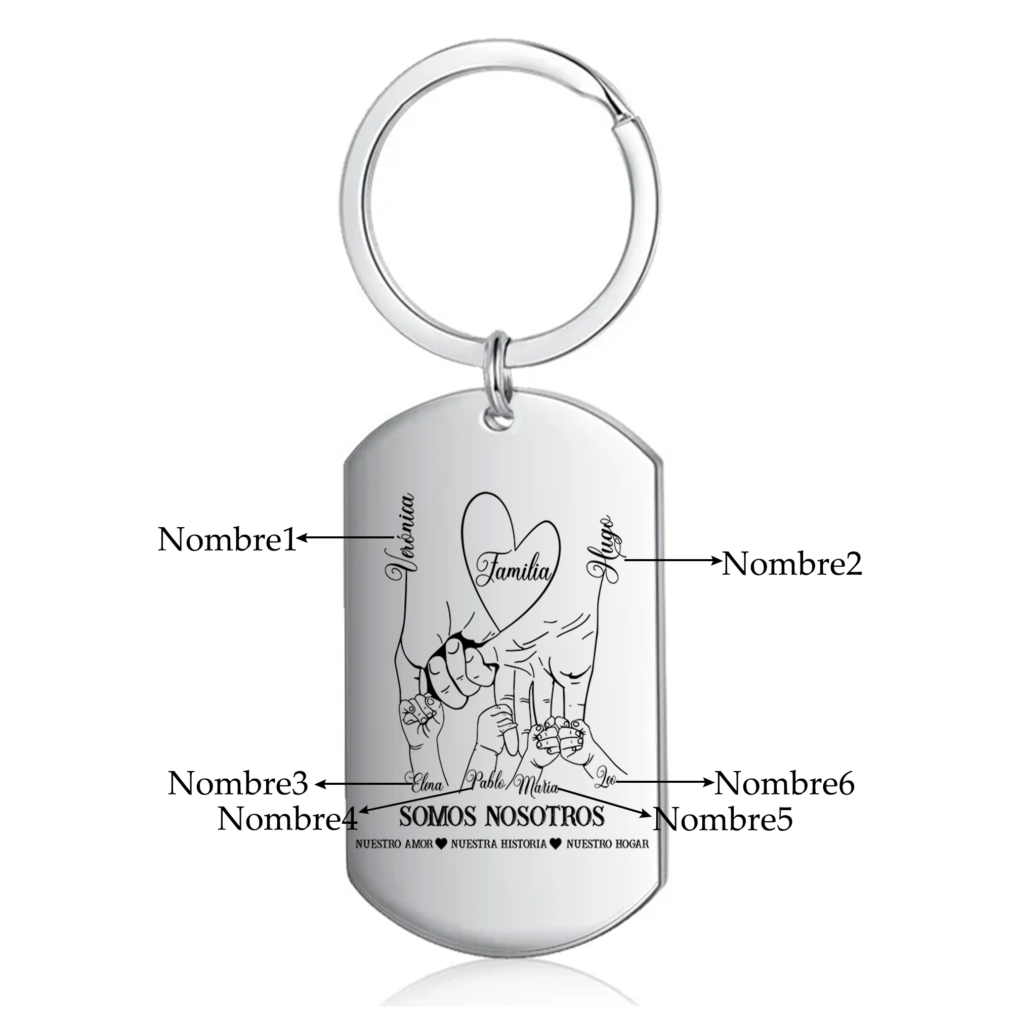 A familia-Llavero 2-6 Nombres Personalizados MANOS COGIDAS-Jessemade ES