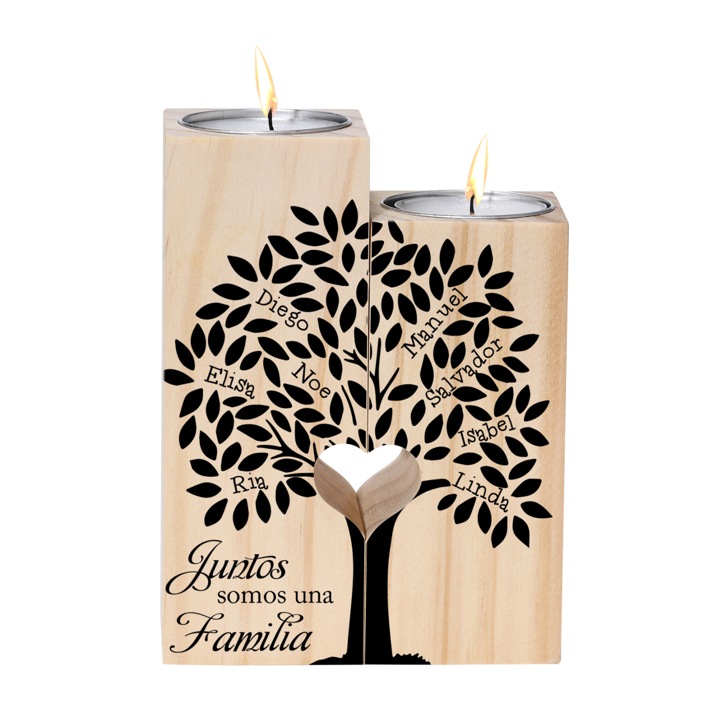 A la familia-Candelero de árbol de la vida de madera personalizado con 2-10 nombres y 1 texto sin vela-Jessemade ES