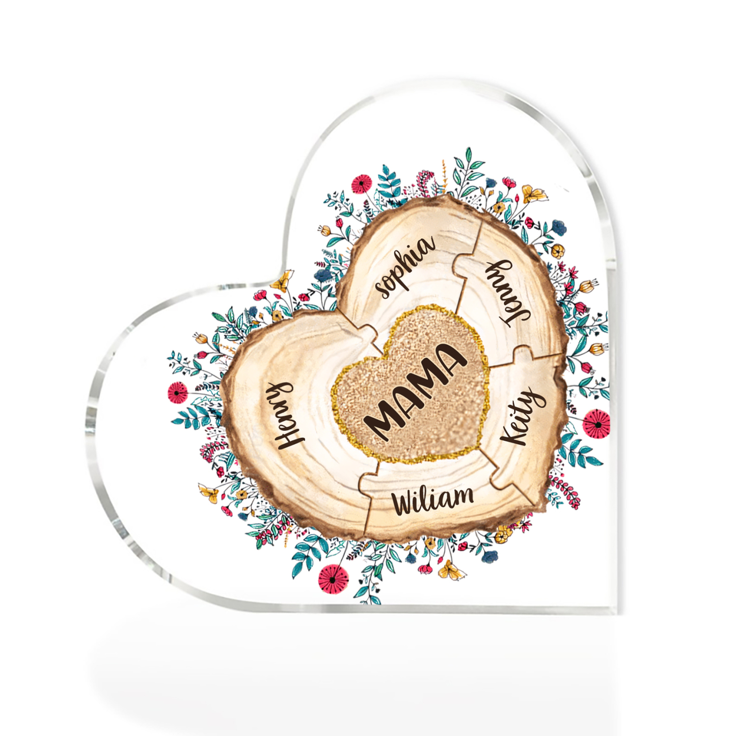 A mi mamá/abuela-Placa de acrílico "Corazones" en forma de corazón 6 nombres personalizados-Jessemade ES