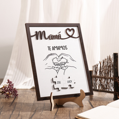 A mi mamá-Adorno 2-6 nombres y 1 texto personalizados decoración de madera rompecabezas-Jessemade ES