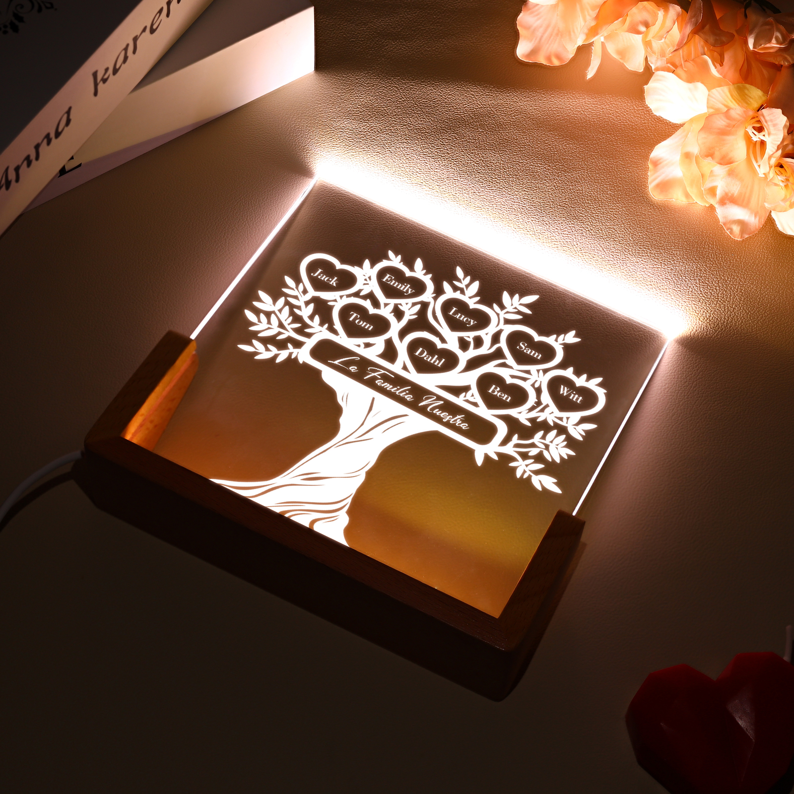 A mi mamá/abuela-Lámpara Personalizada con 2-8 Nombres y Texto "árbol de la vida" 3D Ilusión Luz de Noche-Jessemade ES