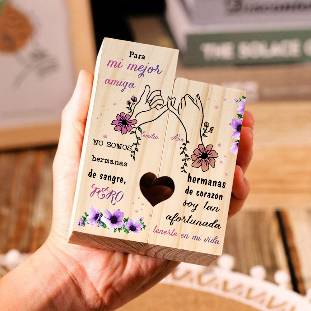 Candelero para amiga de madera de dos piezas sin candela con nombres personalizados-Jessemade ES
