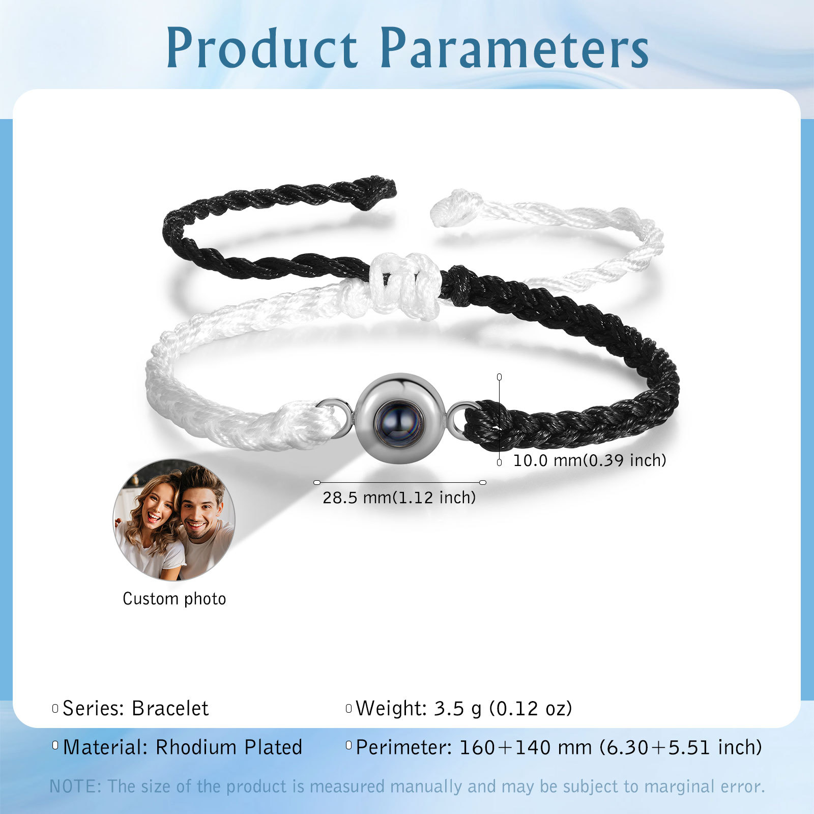 Pulsera de cuerda con proyección de foto en color con dije circular pulsera ajustable-Jessemade ES