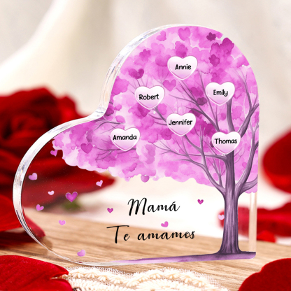 A mi mamá/abuela-Placa de acrílico "Árbol" en forma de corazón 6 nombres y 1 texto personalizados-Jessemade ES