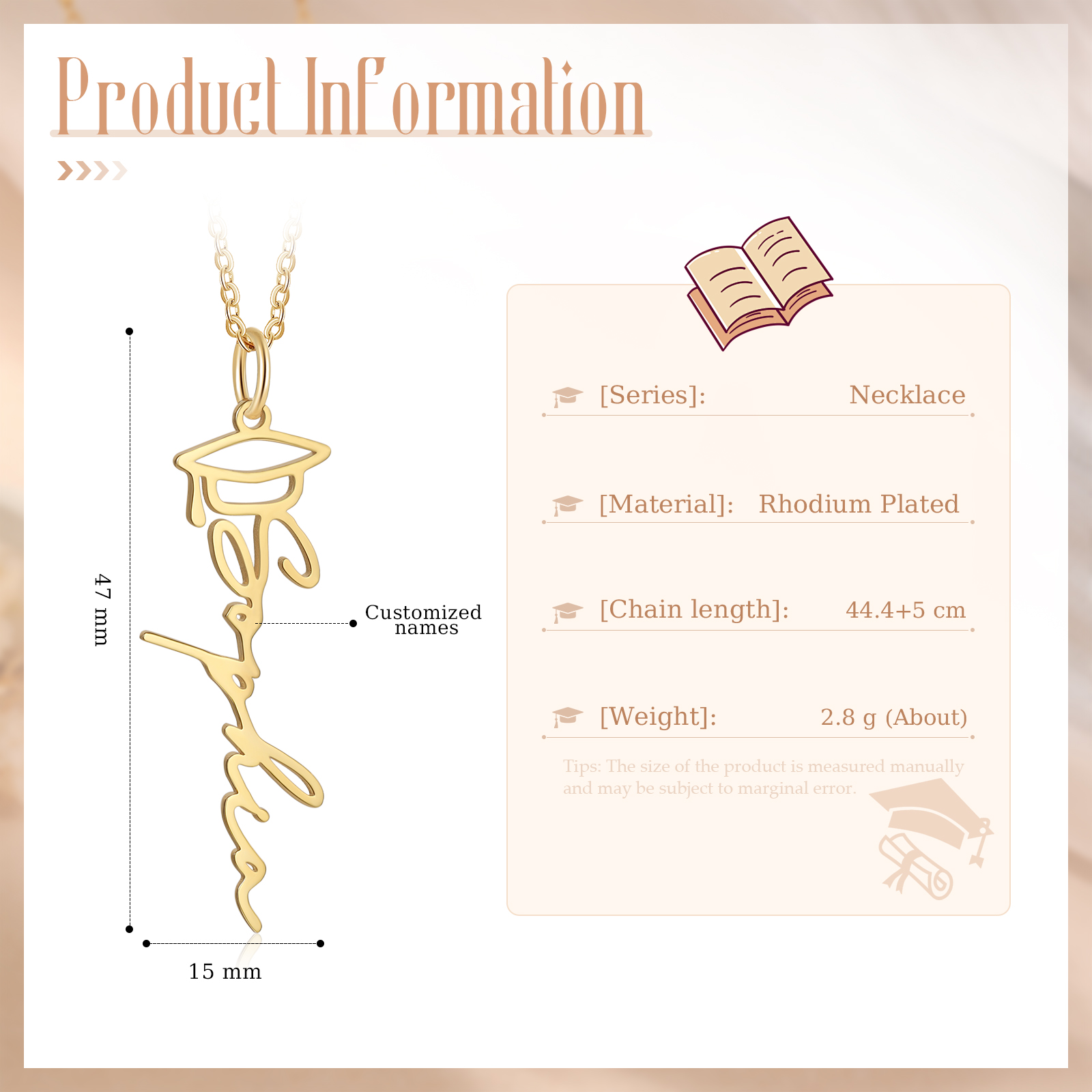 Collar de gorro de graduación personalizado con 1 nombre