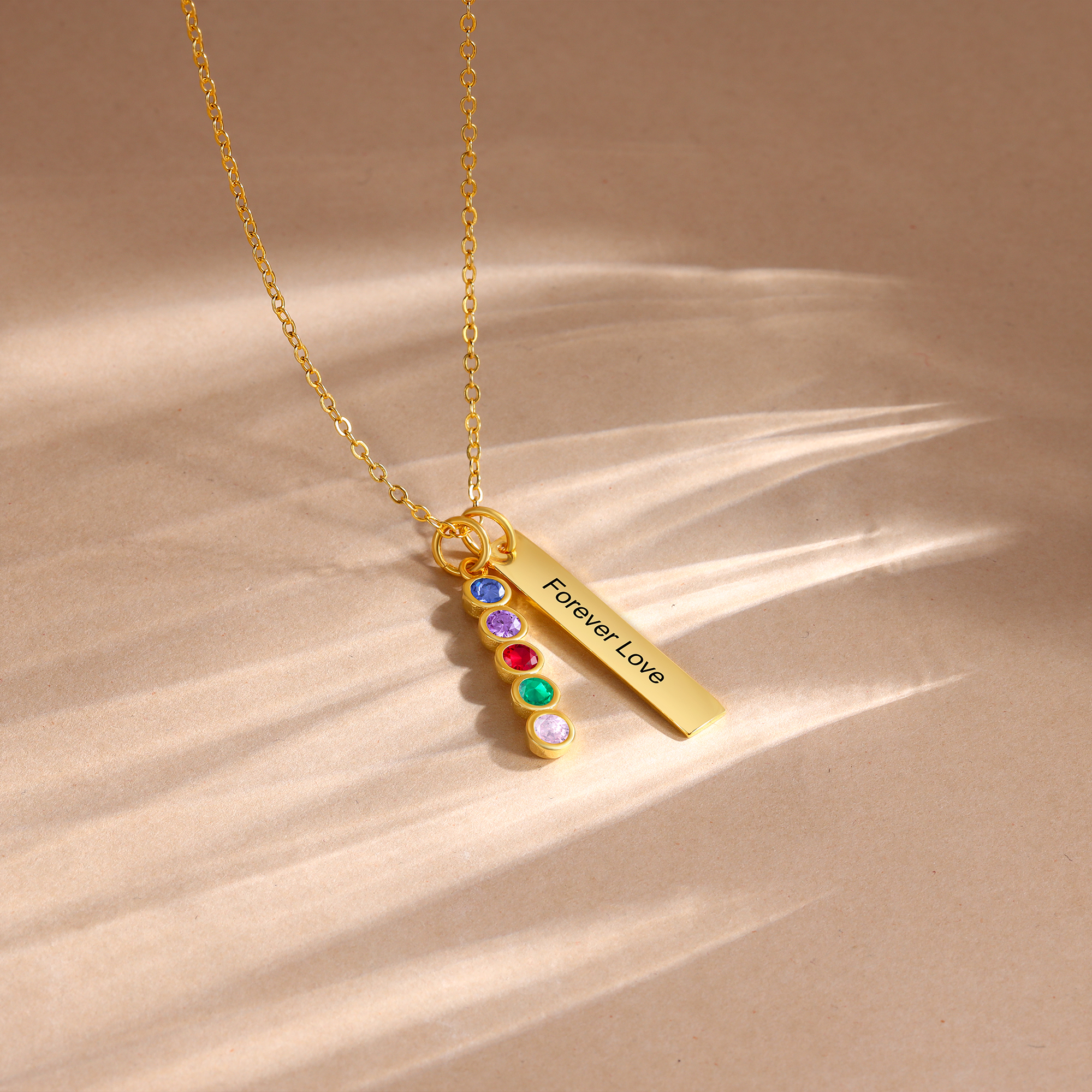 Collar con colgante de placa con 1-6 piedras de nacimiento personalizadas con texto-Jessemade ES