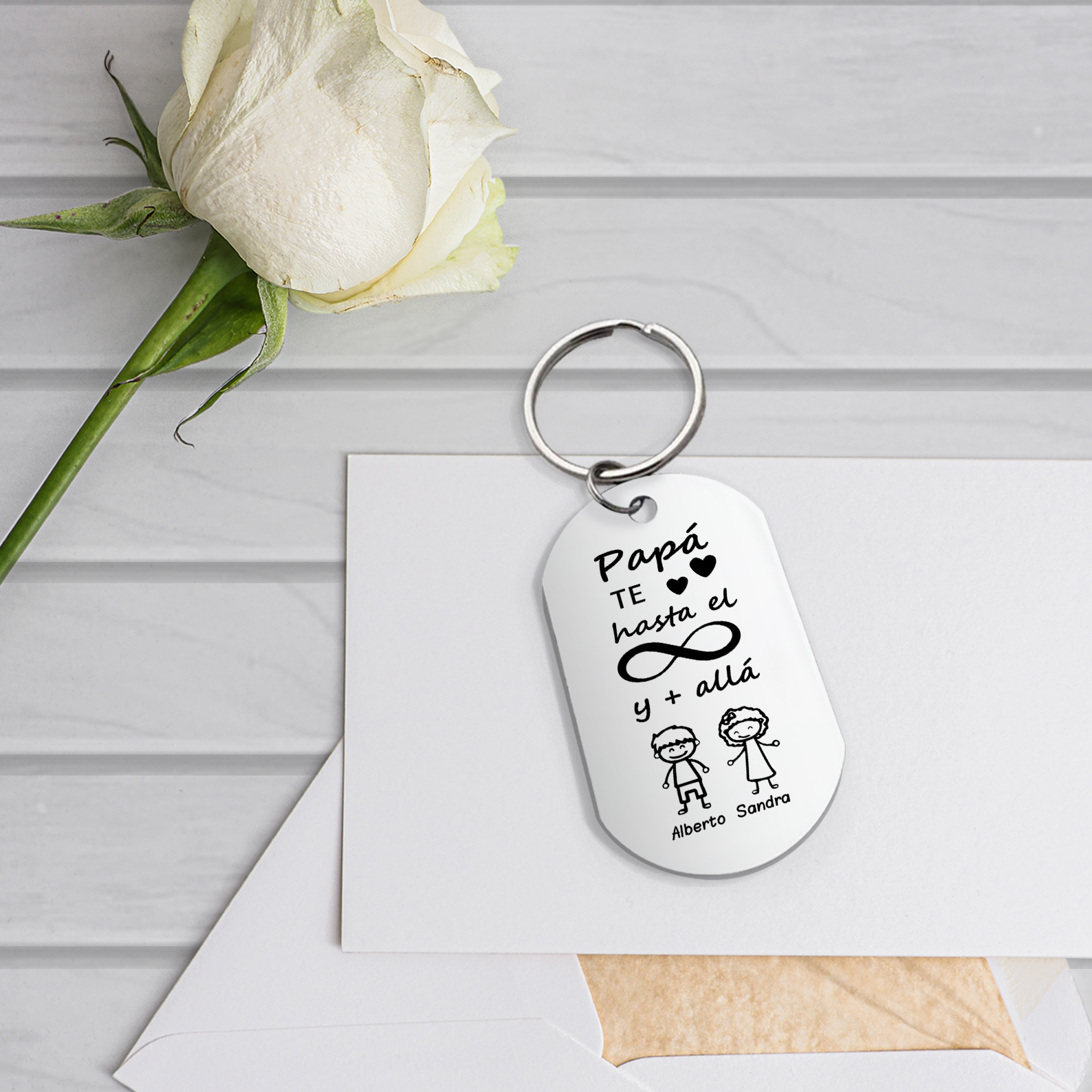 A mi papá-Llavero Personalizado PAPÁ TE AMO HASTA EL INFINITO... 2 Nombres-Jessemade ES