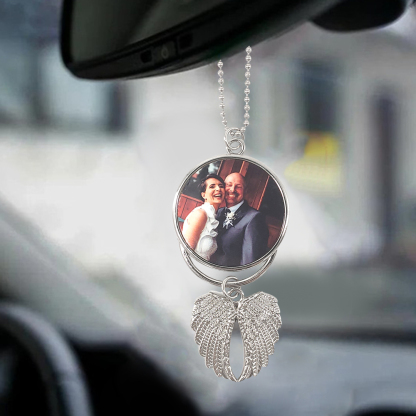 Adornos de coche de alas de ángel con 2 fotos personalizadas